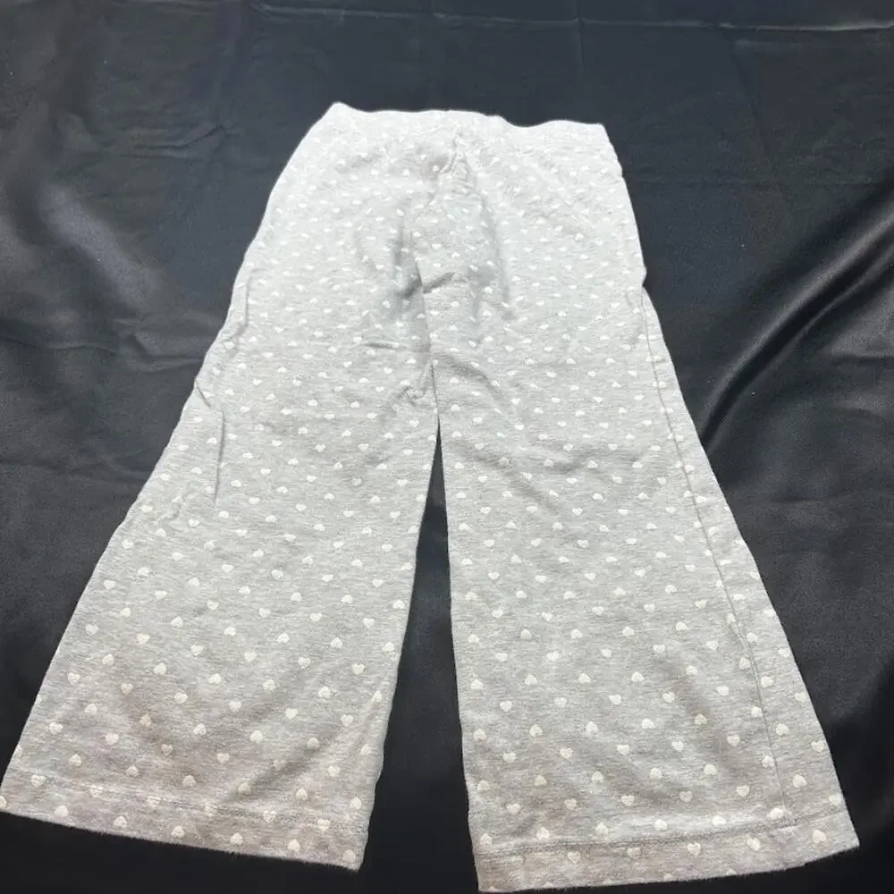 Gymboree Girls Grey Yoga Pants Size 5Y White Hearts Stretch Leggings‎